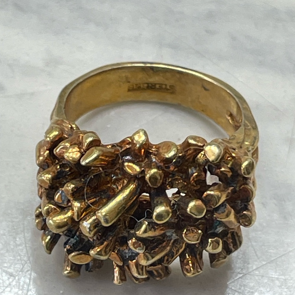 Vintage Sterling Silver Gold plated Nugget Cluster Statement Ring Size 7.75 - Picture 10 of 15